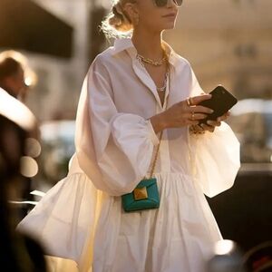 Chic Urban Puff Sleeves Buttoned Slip Joint Lapel Mini Dress. Cotton. Boots.